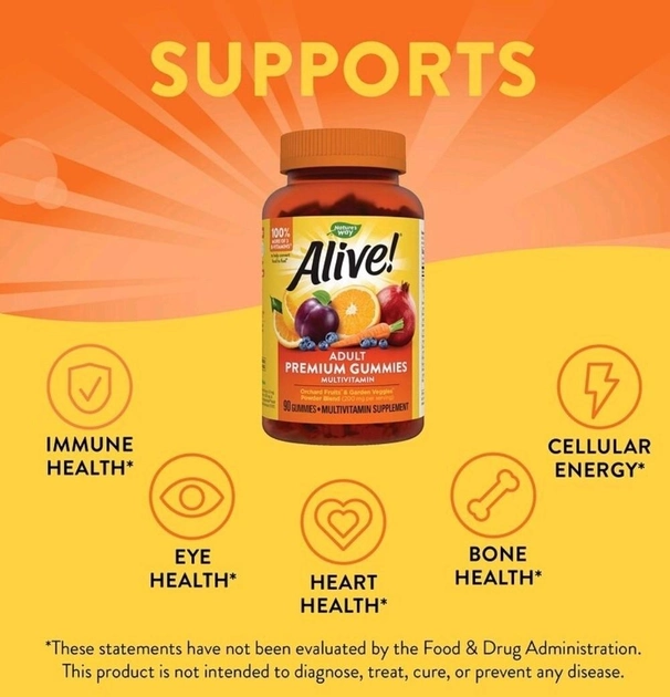 Alive! жувальний мультивітамін Nature's Way для дорослих та дітей зі смаком фруктів 90 жувальних таблеток - Зображення 4