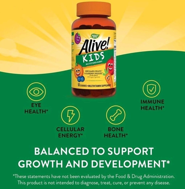 Alive! мультивітаміни для дітей Nature's Way вишня апельсин і виноград 60 жувальних мармеладок - Зображення 4