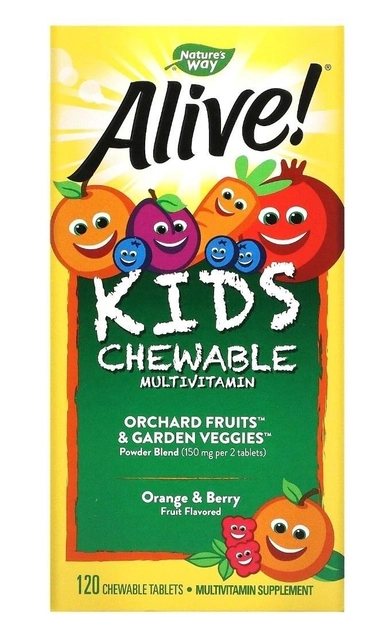 Alive! жувальні мультивітаміни для дітей Nature's Way зі смаком апельсина та ягід 120 жувальних таблеток