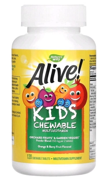Alive! жувальні мультивітаміни для дітей Nature's Way зі смаком апельсина та ягід 120 жувальних таблеток - Image 4