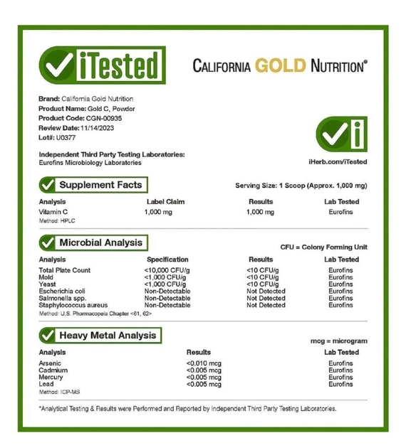Вітамін С у вигляді порошку California Gold Nutrition Gold C 1000 мг 250 г - Image 4