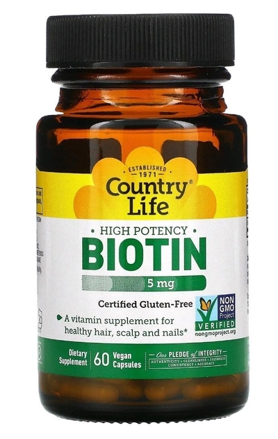 Високоефективний біотин Country Life 5 мг 60 веганських капсул